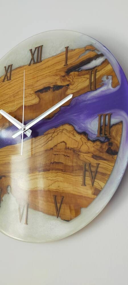 Bicolor Epoxy & Olive Wood Wall Clock