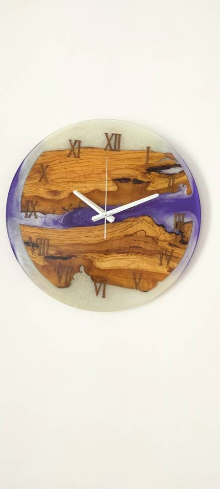 Bicolor Epoxy & Olive Wood Wall Clock