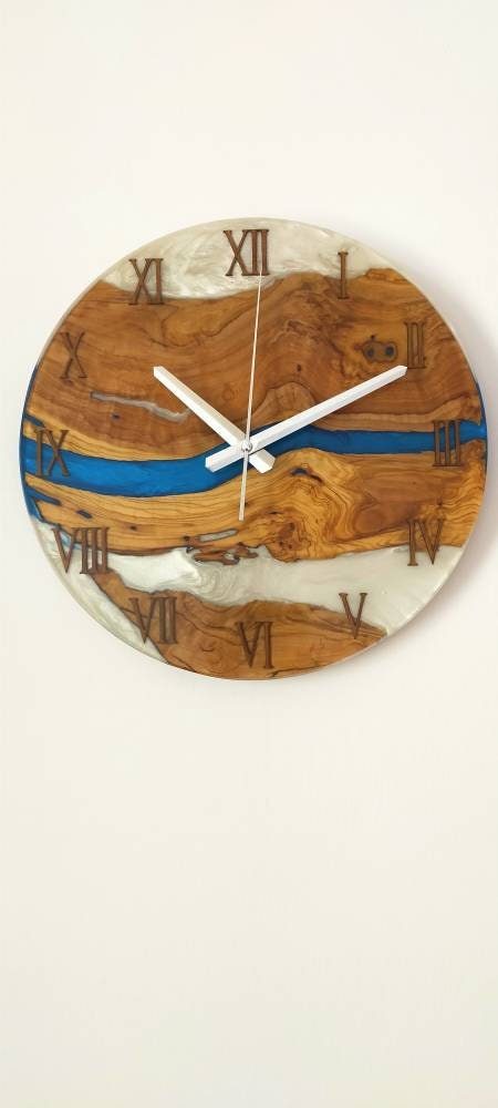 Bicolor Epoxy & Olive Wood Wall Clock