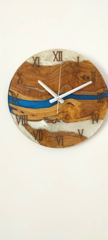 Bicolor Epoxy & Olive Wood Wall Clock