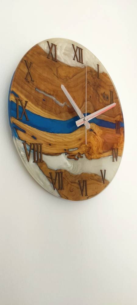 Bicolor Epoxy & Olive Wood Wall Clock