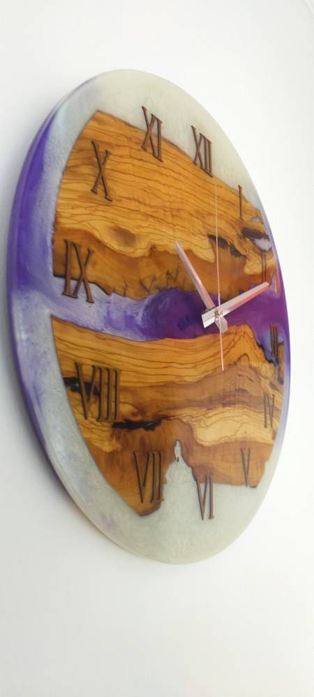 Bicolor Epoxy & Olive Wood Wall Clock