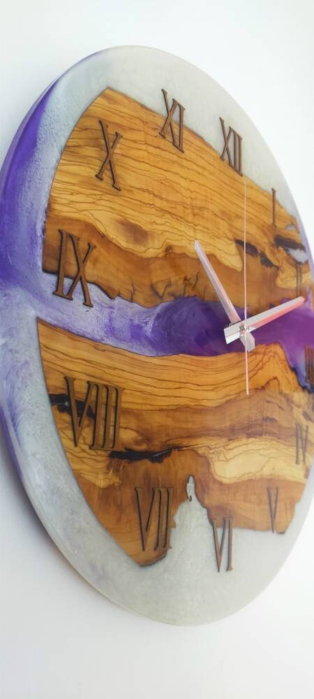 Bicolor Epoxy & Olive Wood Wall Clock