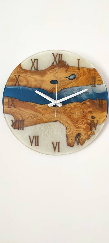 Bicolor Epoxy & Olive Wood Wall Clock