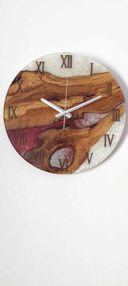 Bicolor Epoxy & Olive Wood Wall Clock