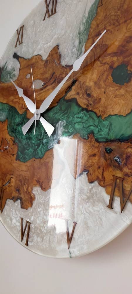 Bicolor Epoxy & Olive Wood Wall Clock