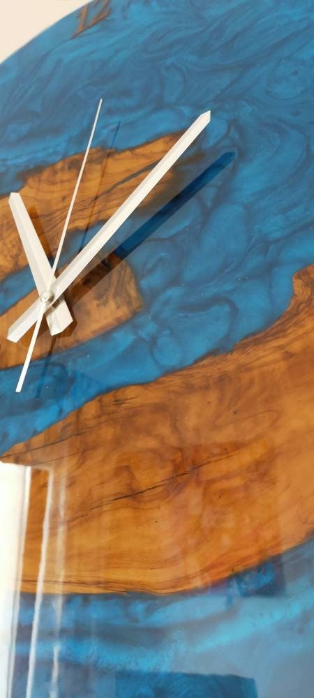 Metallic Color Epoxy & Olive Wood Wall Clock