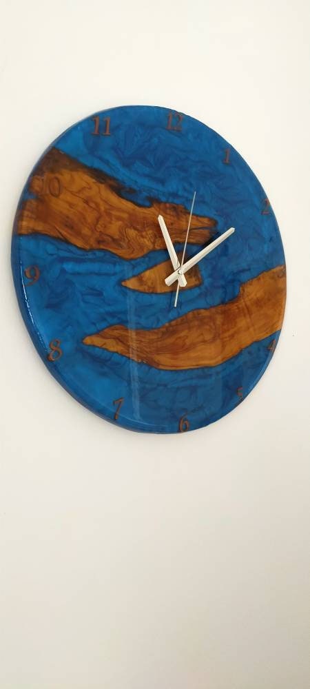 Metallic Color Epoxy & Olive Wood Wall Clock