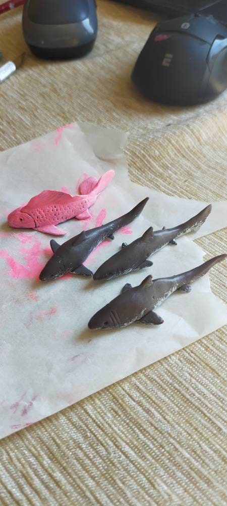 Polymer clay shark, fish for fish pond