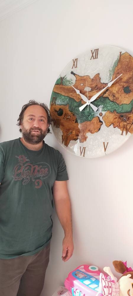 Bicolor Epoxy & Olive Wood Wall Clock