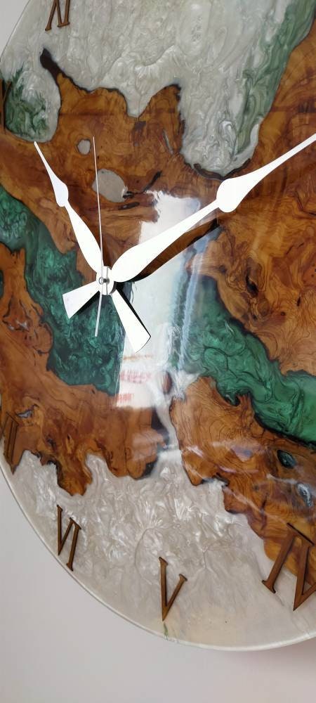 Bicolor Epoxy & Olive Wood Wall Clock