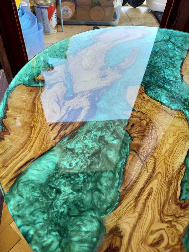 Epoxy and Wood Table Top - Metallic Multicolor