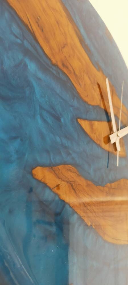 Metallic Color Epoxy & Olive Wood Wall Clock