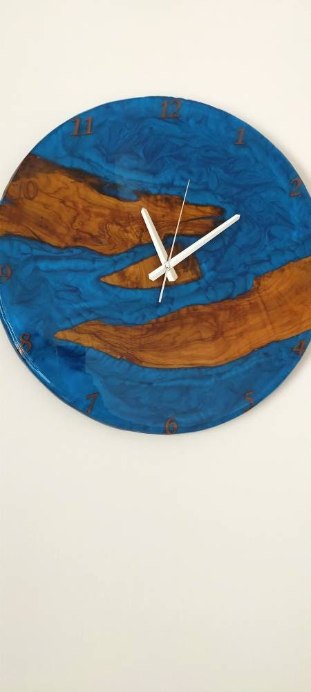 Metallic Color Epoxy & Olive Wood Wall Clock