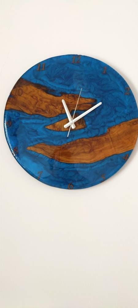 Metallic Color Epoxy & Olive Wood Wall Clock