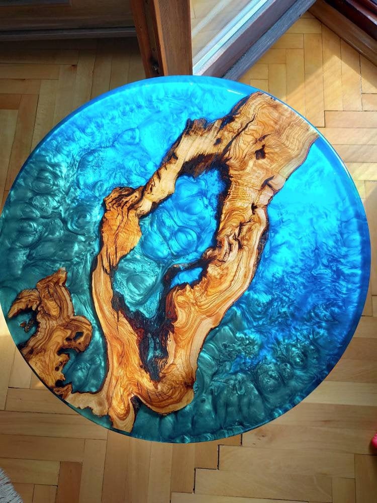 Epoxy Resin & Wood Table Top - Metallic Bicolor