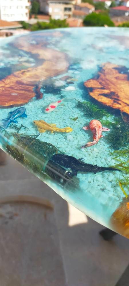 Epoxy Resin & Wood Table Top - Aquarium