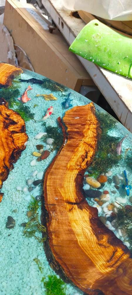 Epoxy Resin & Wood Table Top - Aquarium