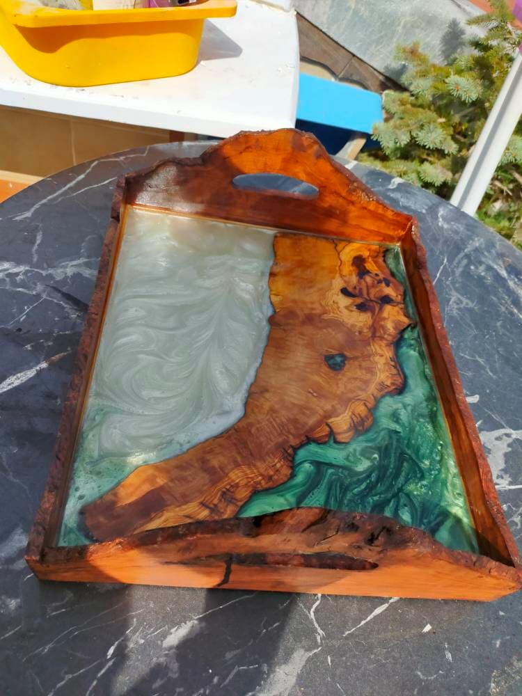 Epoxy Resin & Wood Serving Tray - Live Edge Serving Tray