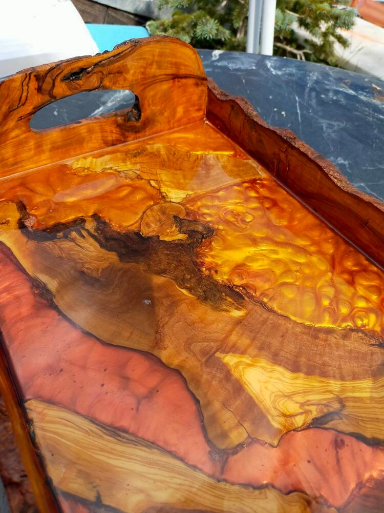 Epoxy Resin & Wood Serving Tray - Live Edge Serving Tray