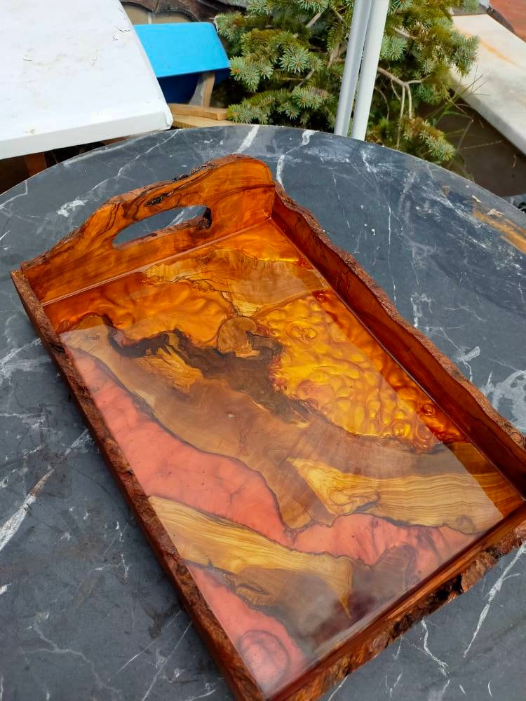 Epoxy Resin & Wood Serving Tray - Live Edge Serving Tray