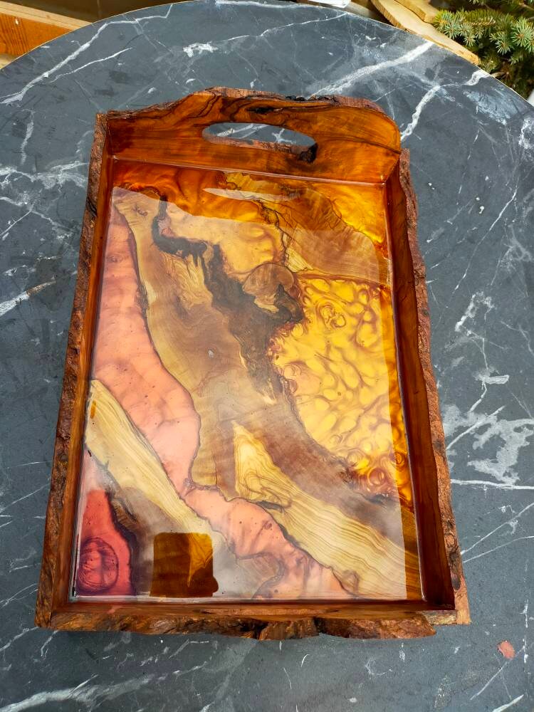 Epoxy Resin & Wood Serving Tray - Live Edge Serving Tray