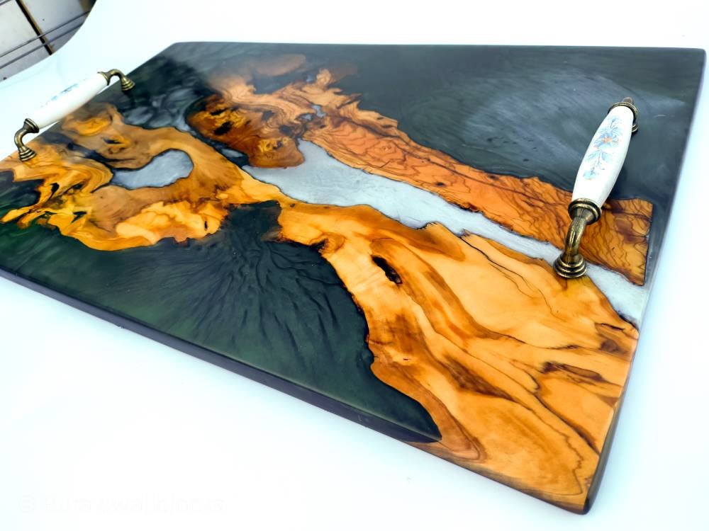 Epoxy Resin & Wood Serving Tray - No Edge Serving Tray