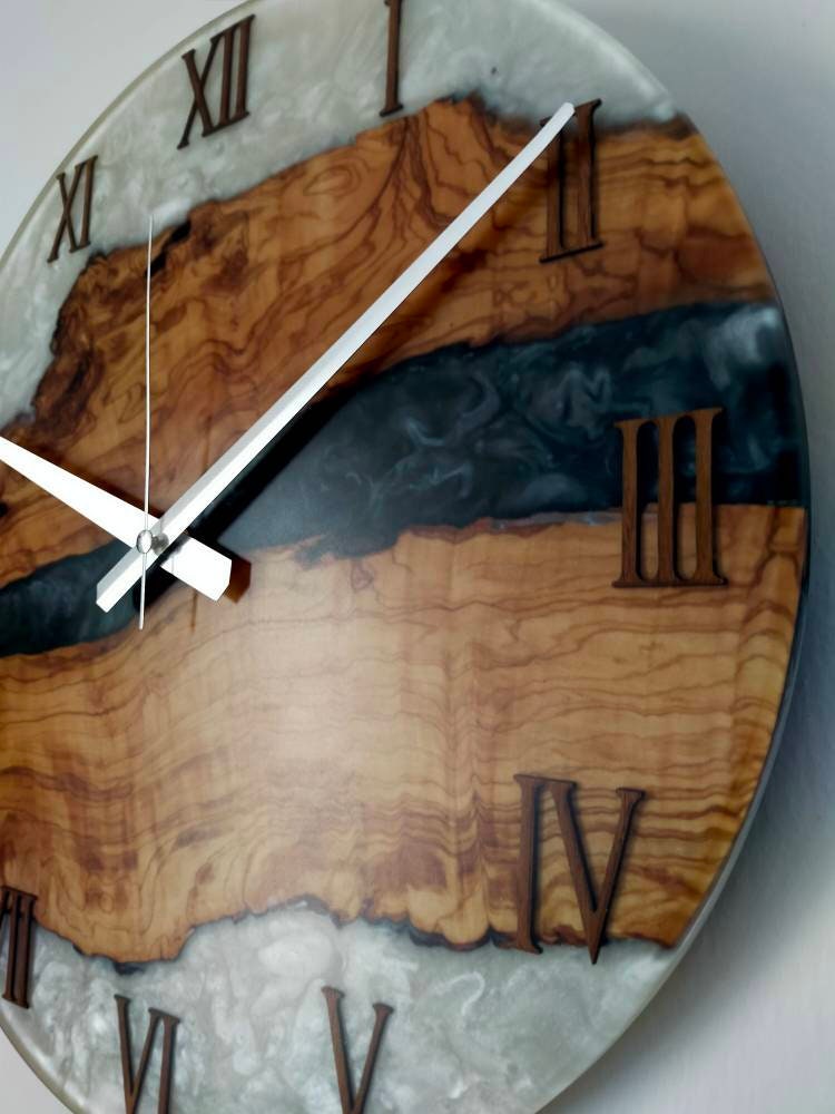 Bicolor Epoxy & Olive Wood Wall Clock