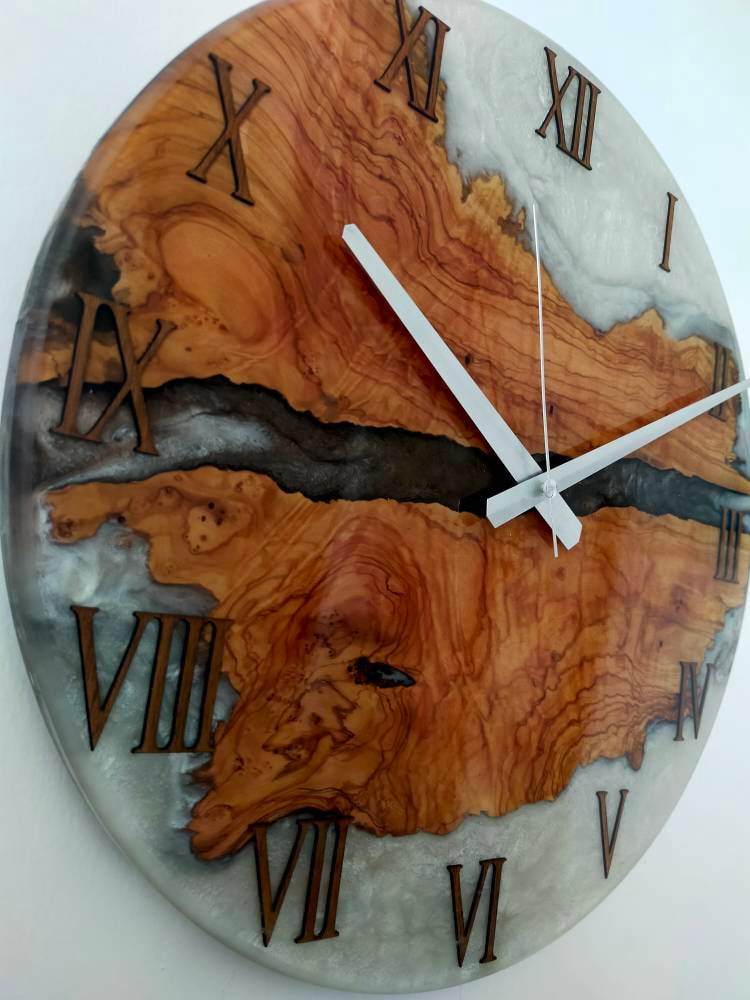 Bicolor Epoxy & Olive Wood Wall Clock