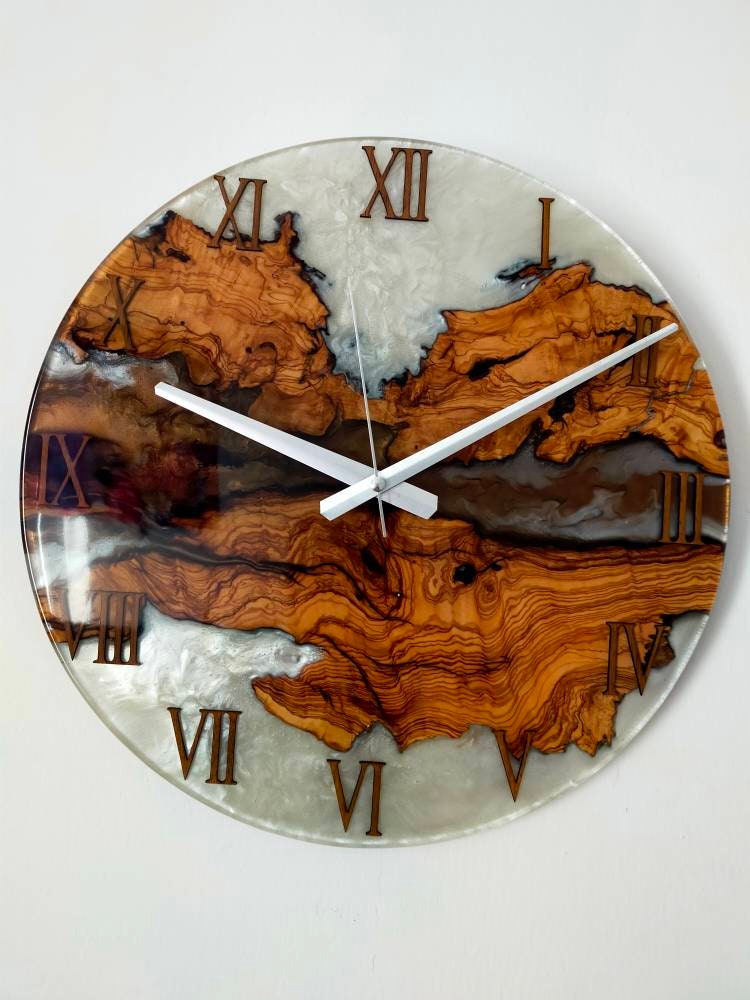 Bicolor Epoxy & Olive Wood Wall Clock