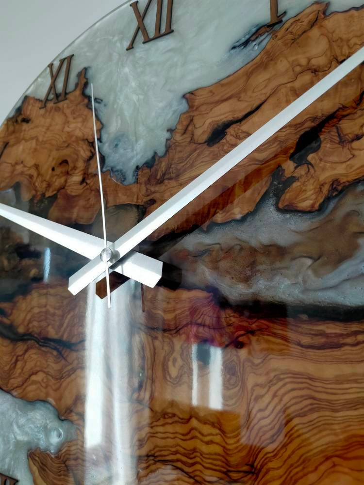 Bicolor Epoxy & Olive Wood Wall Clock