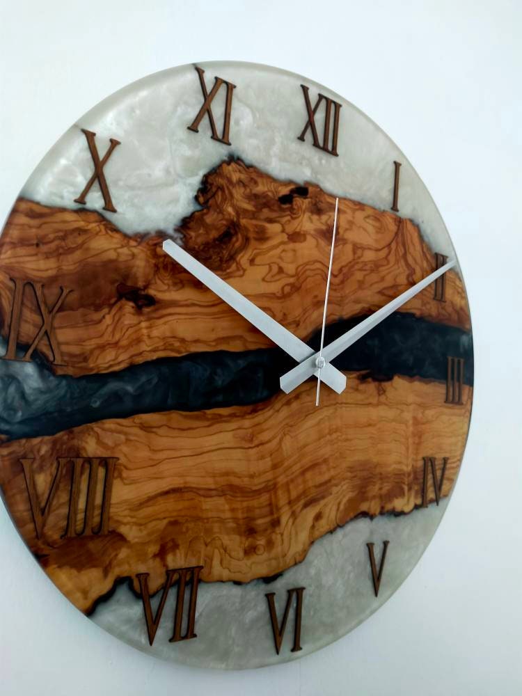 Bicolor Epoxy & Olive Wood Wall Clock