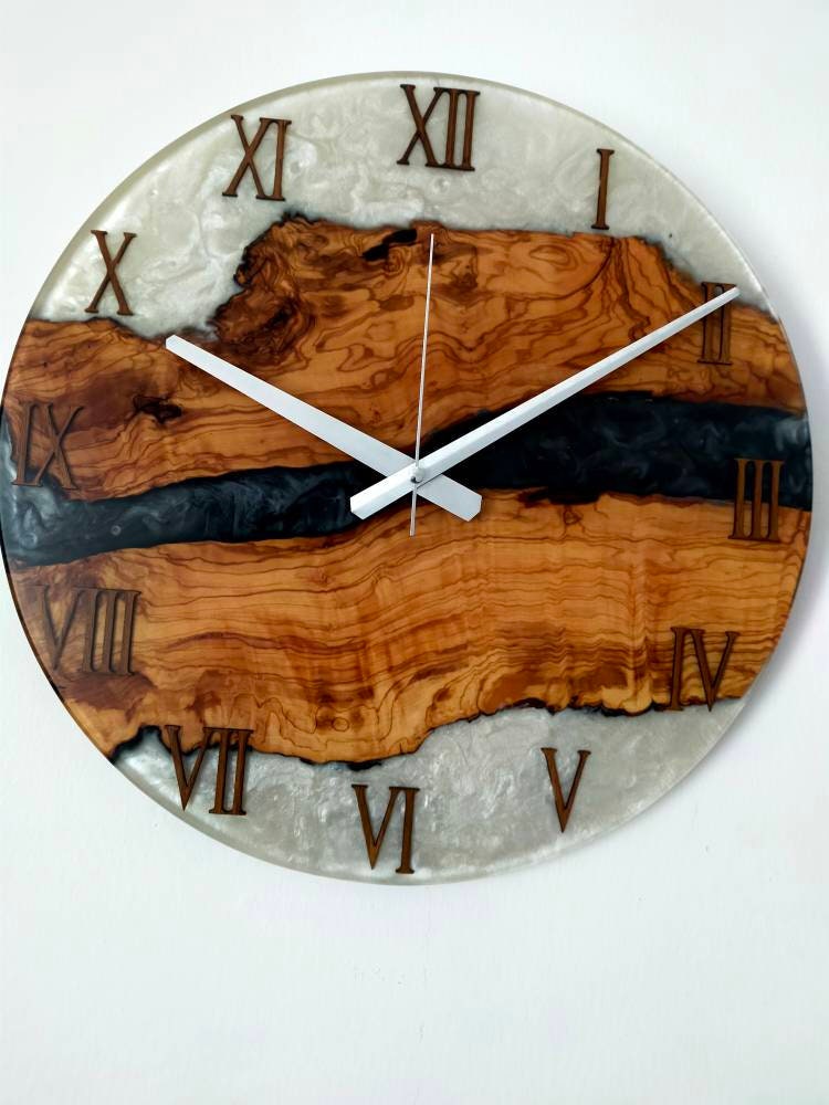 Bicolor Epoxy & Olive Wood Wall Clock