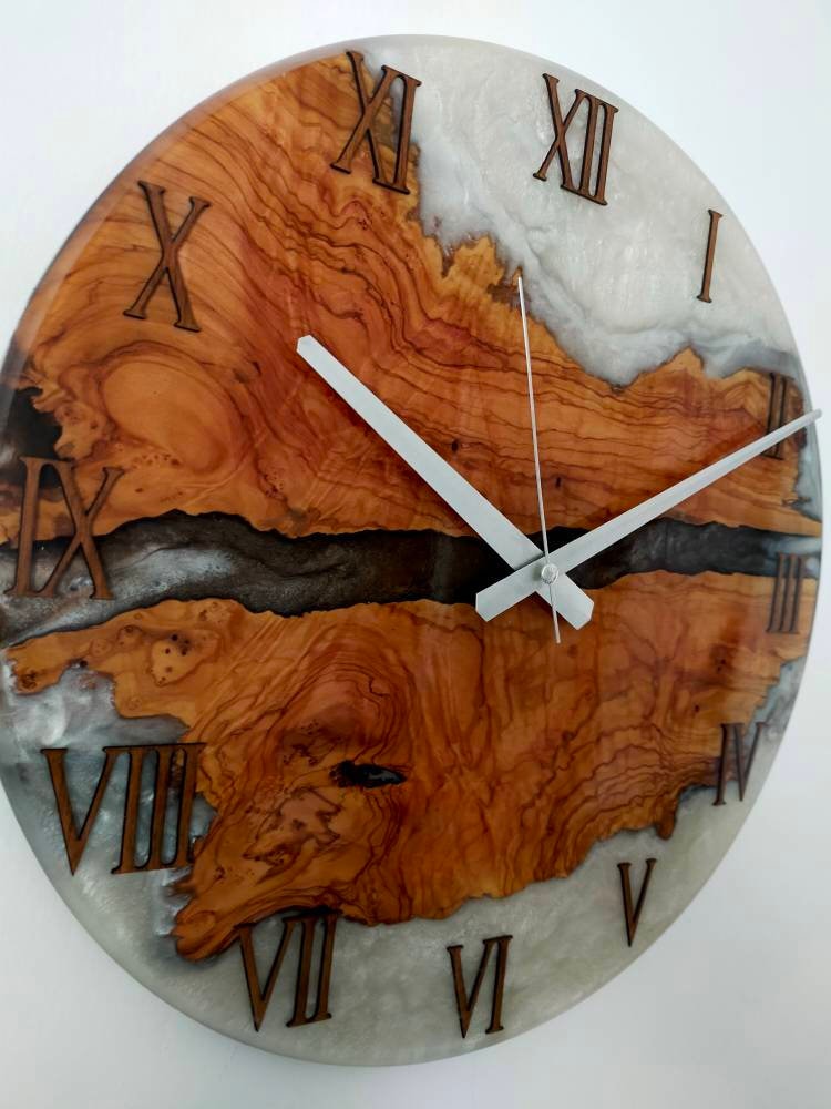 Bicolor Epoxy & Olive Wood Wall Clock