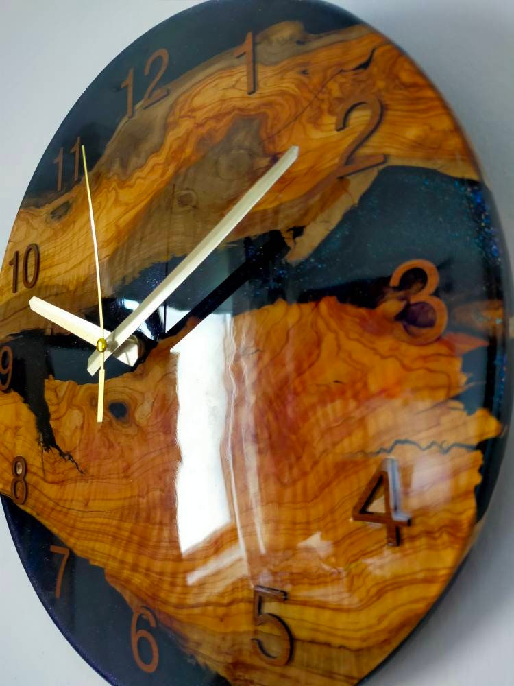 Transparent Epoxy & Olive Wood Wall Clock