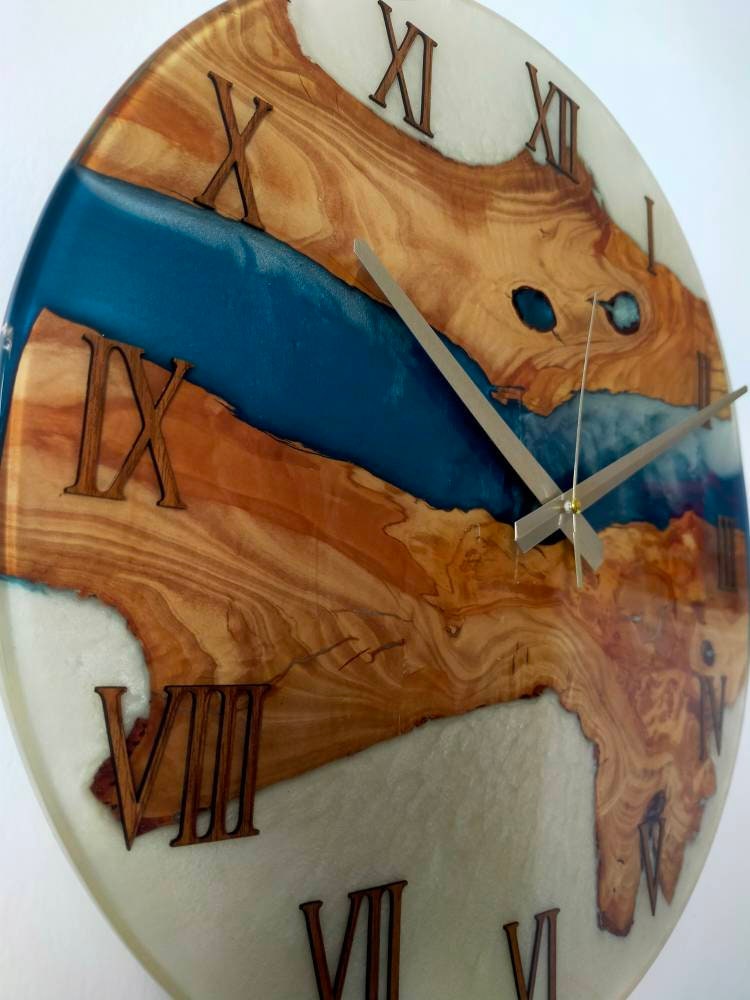 Bicolor Epoxy & Olive Wood Wall Clock