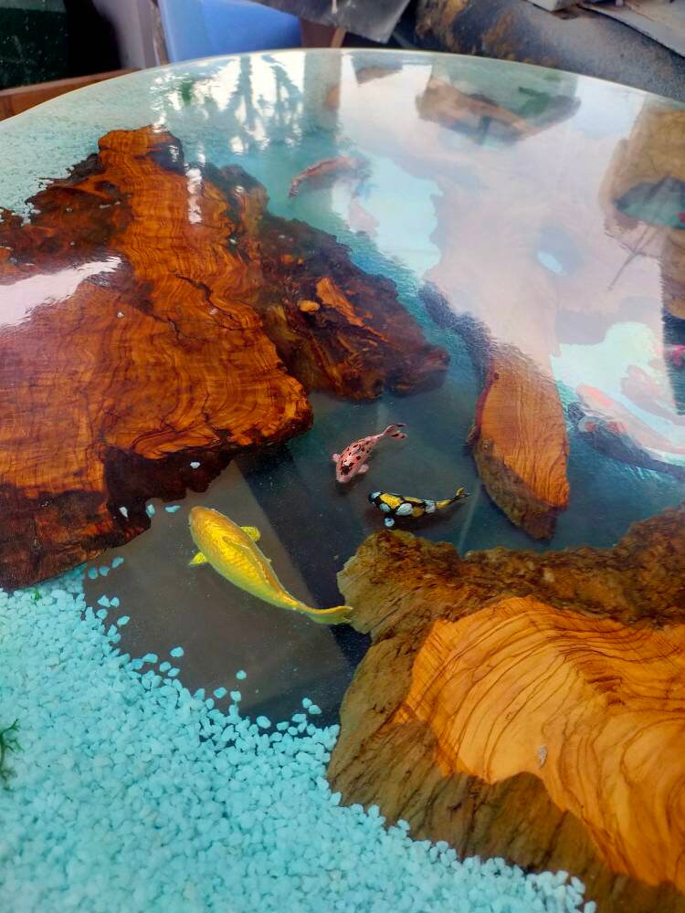 Epoxy Resin & Wood Table Top - Aquarium