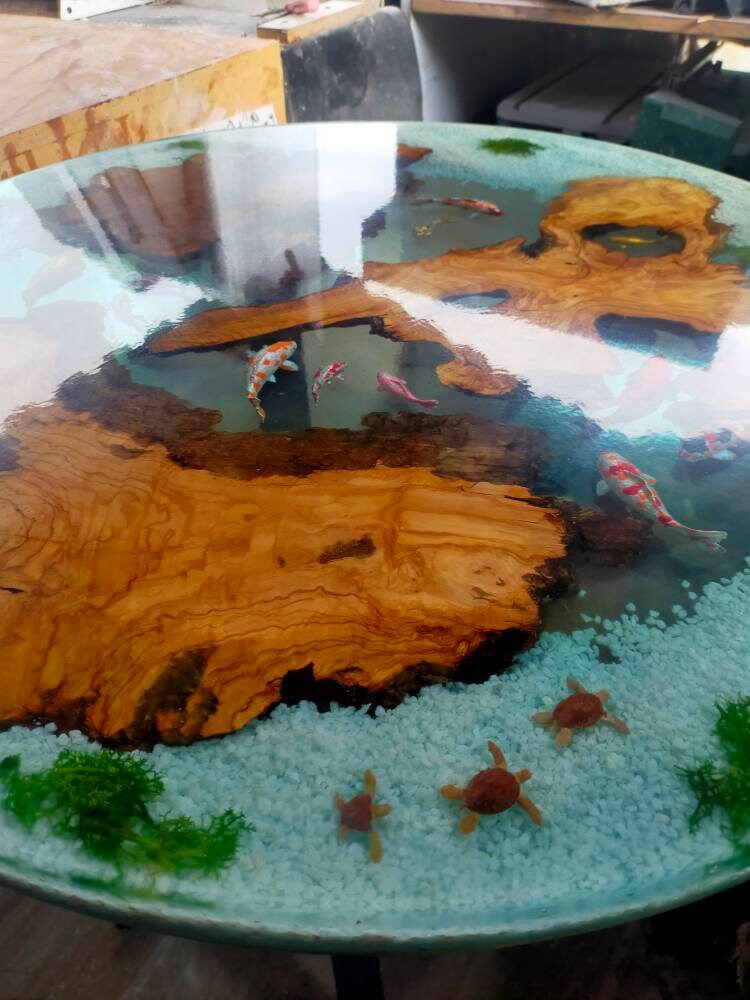 Epoxy Resin & Wood Table Top - Aquarium