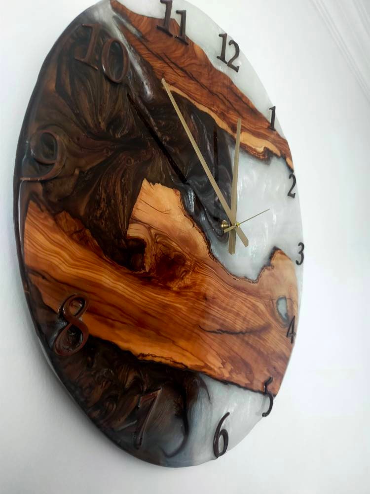 Bicolor Epoxy & Olive Wood Wall Clock