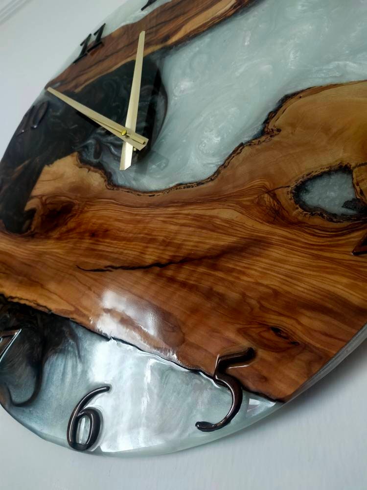 Bicolor Epoxy & Olive Wood Wall Clock