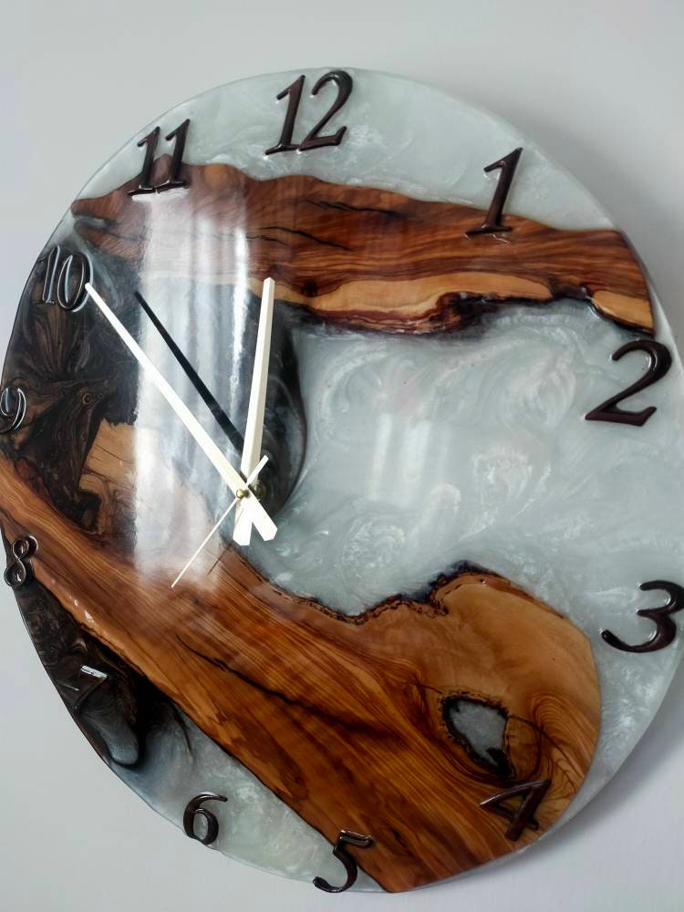 Bicolor Epoxy & Olive Wood Wall Clock