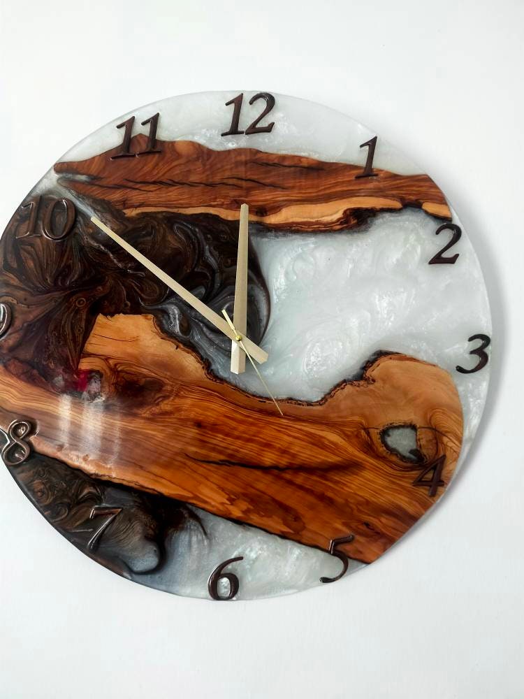 Bicolor Epoxy & Olive Wood Wall Clock