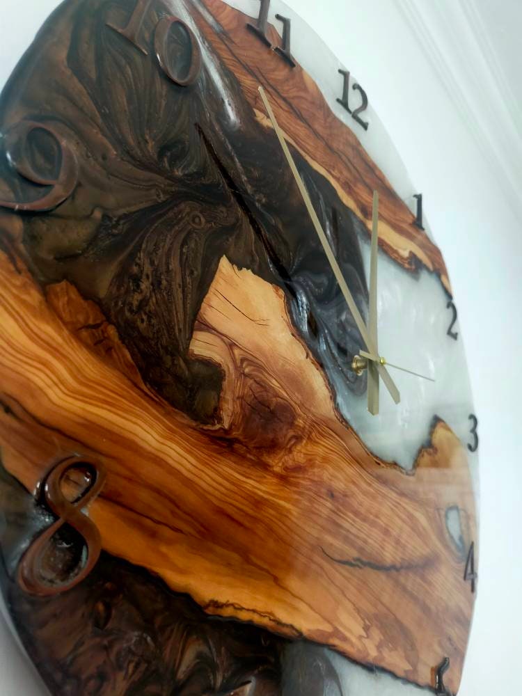 Bicolor Epoxy & Olive Wood Wall Clock