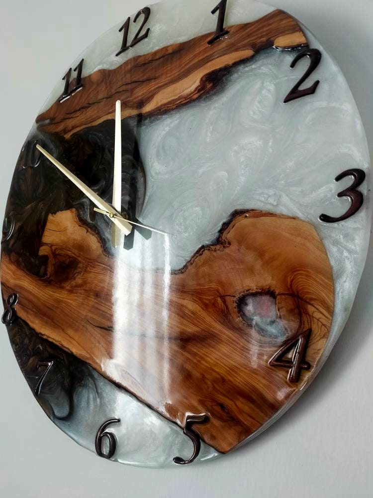 Bicolor Epoxy & Olive Wood Wall Clock