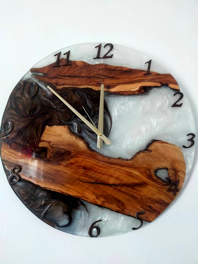 Bicolor Epoxy & Olive Wood Wall Clock