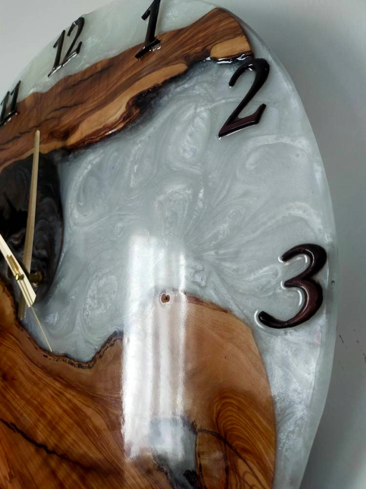 Bicolor Epoxy & Olive Wood Wall Clock