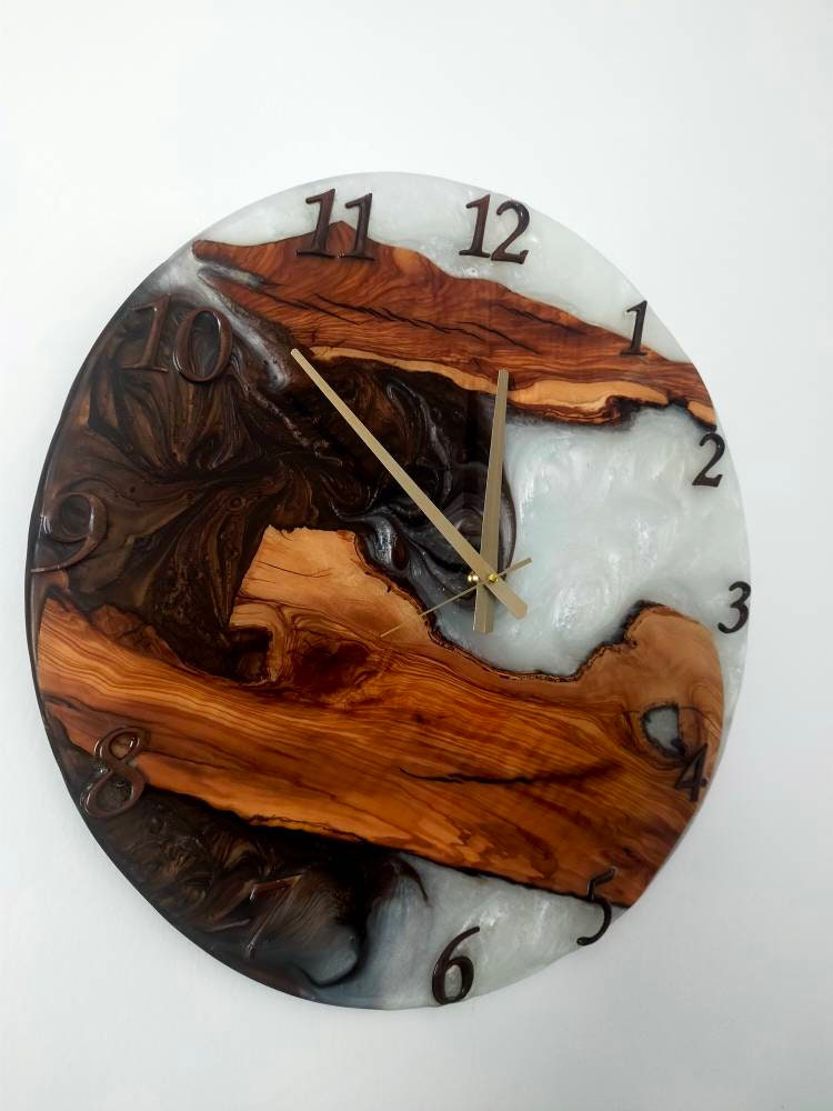 Bicolor Epoxy & Olive Wood Wall Clock