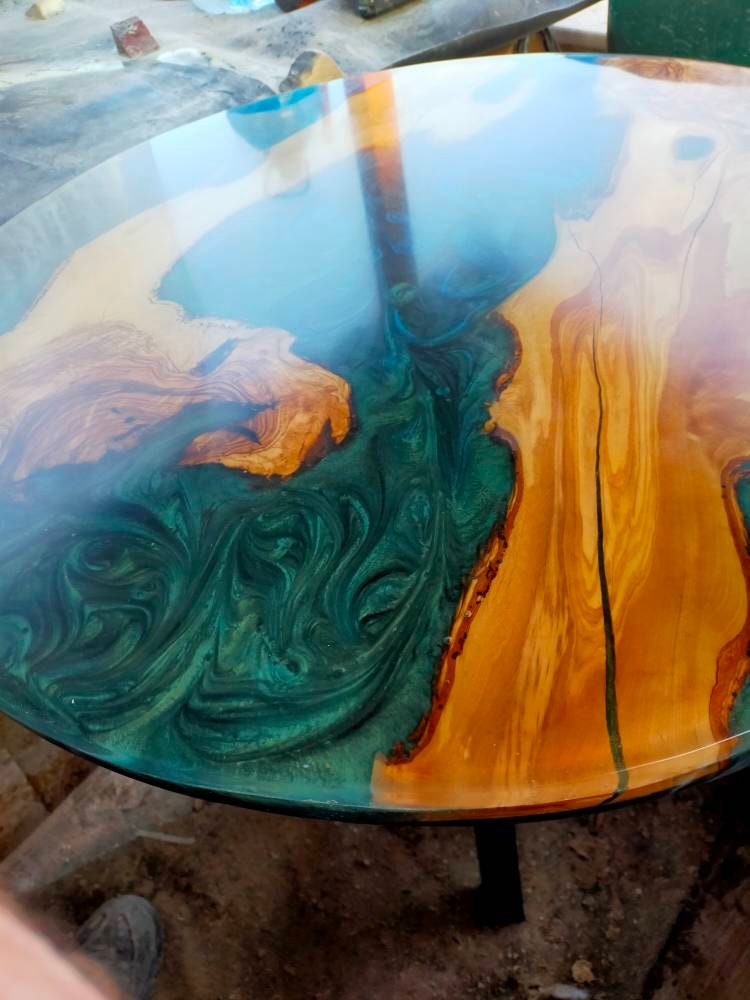 Epoxy Resin & Wood Table Top - Metallic Bicolor