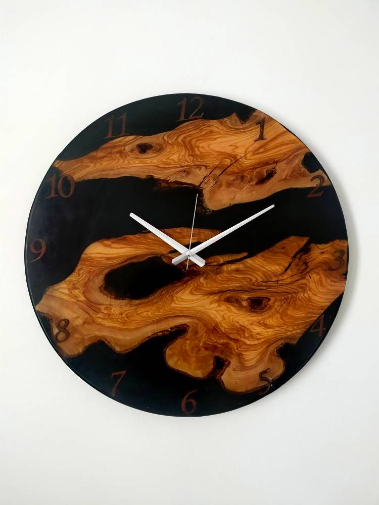 Transparent Epoxy & Olive Wood Wall Clock