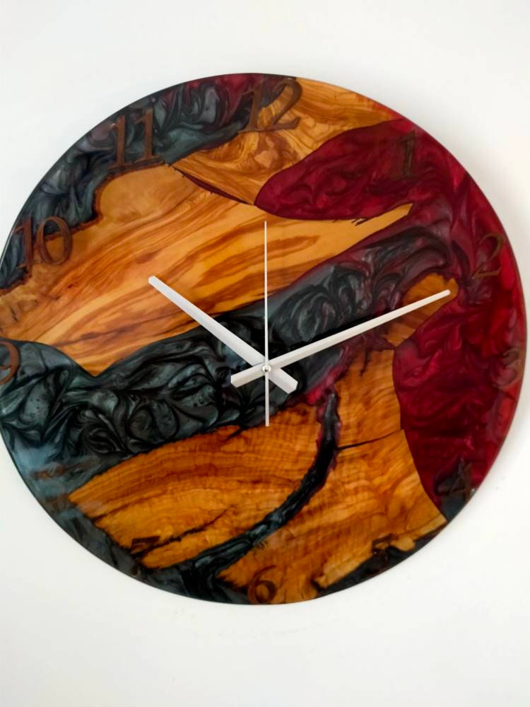 Metallic Color Epoxy & Olive Wood Wall Clock